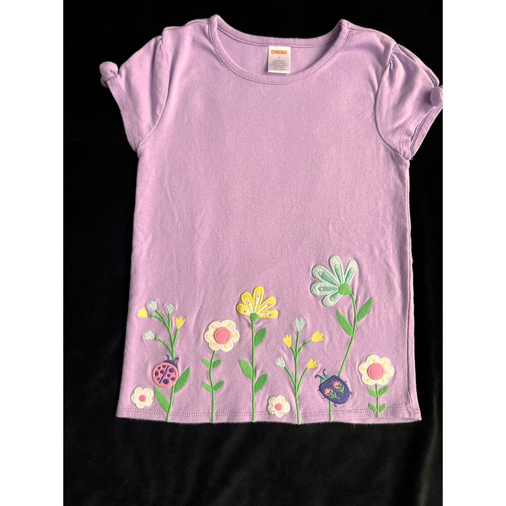 Gymboree Girls Embroidered Garden Tie Sleeve Top Round Neck Cotton Purple Size 7
